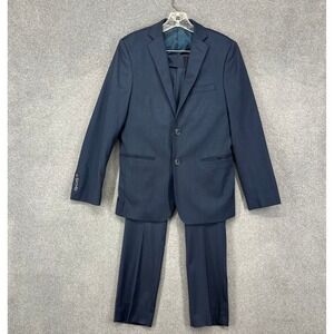 TO Collection Mens Navy Blue Herringbone Suit Blazer Pants Set Size 18